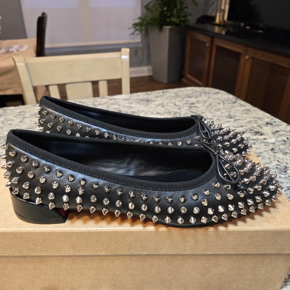 NEW Christian Louboutin Sweetie Jane Spikes Black Studded Flats Size 37 - Picture 8 of 13